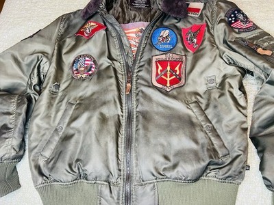 RARE TOP GUN® Official B-15 Mens Flight Bomber Jacket Coat Patches