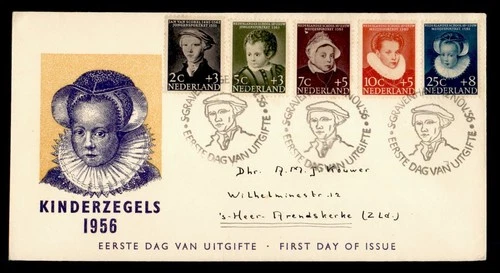DR WHO 1956 NETHERLANDS FDC CHILD SEMI POST CACHET COMBO R25073