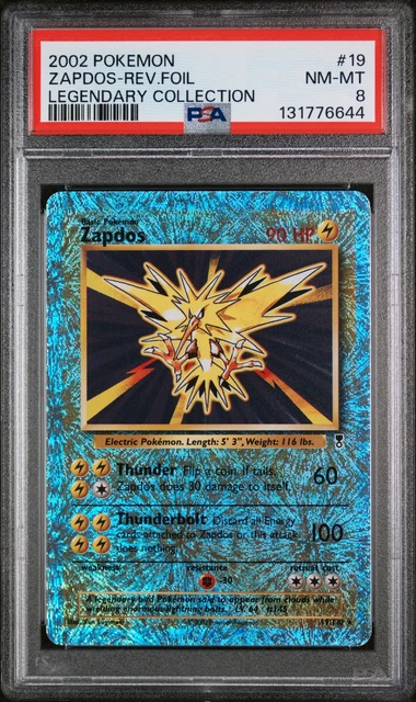 2002 POKEMON LEGENDARY COLLECTION #19 ZAPDOS-REVERSE FOIL PSA 8