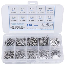 #2-56 UNC Nuts and Bolts Assortment Kit 230Pcs Phillips Pan Head Screws Bolts Nu