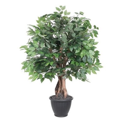 Vickerman 4' Artificial Ficus Extra Full Bush. Gray Round Plastic Container.