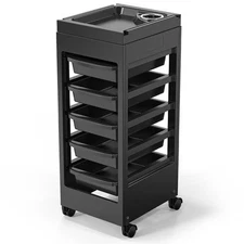Rolling Salon Trolley Cart w/ Wheels & Hair Dryer Holder, Barber Storage Station