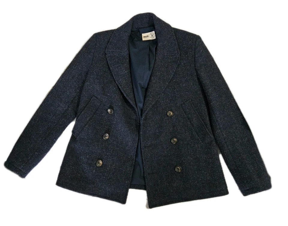 ASOS Men's Harris Tweed Peacoat Navy Made In England Sz Medium 100% Wool - Image 3 of 4