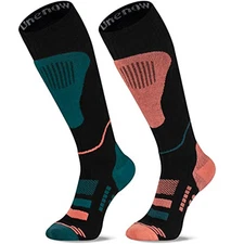 Merino Wool Ski Socks 2 Pairs, Thermal Knee Large 2 Pairs-dark Green/Orange