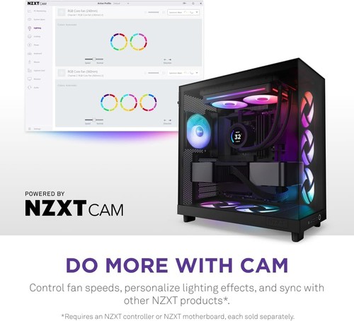 NZXT F240 RGB Core - 240mm Single-Frame Fan Unit with 2 x 120mm RGB Fans - Speed - Afbeelding 6 van 9