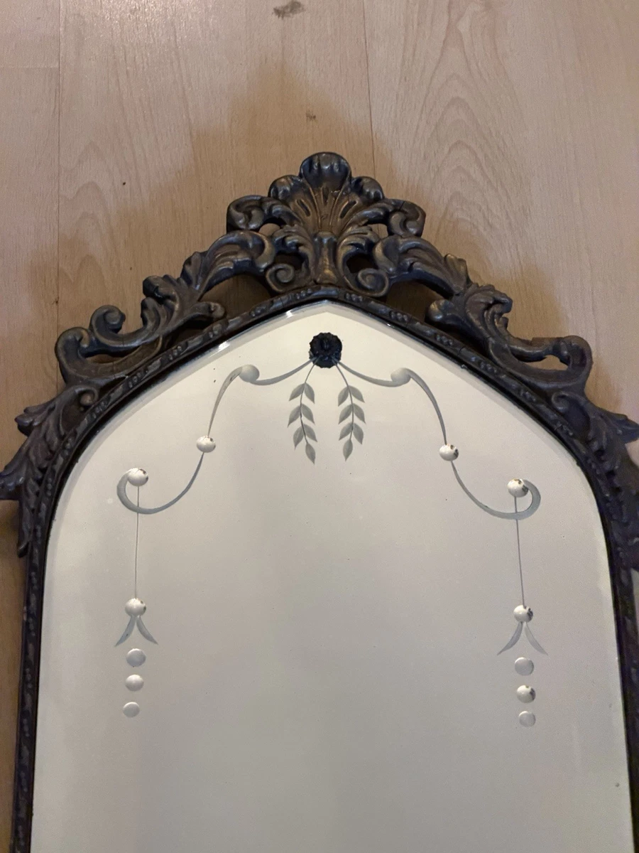 Antique Italianate Mirror Art Nuveau Arched Etched Glass Gilt Wall Mirror Read