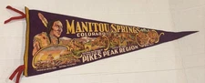 Vintage Manitou Springs Colorado Pennant Pikes Peak Seven Falls Indian Caves