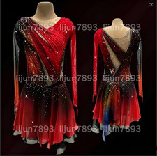Ice skating dress Competition Figure Skating Twirling Costume red dyeing