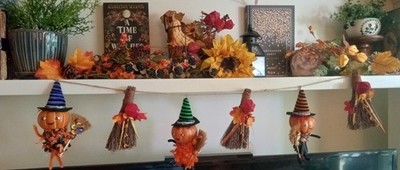 Pumpkin Witches and Brooms Garland Hanging Halloween Décor 36'' Handmade