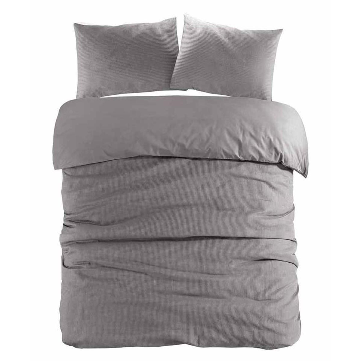 Parure de lit 240x220cm gris Carla housse de couette et taies d'oreiller