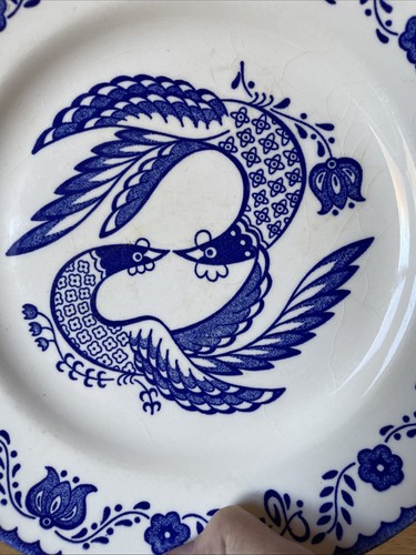 Monarch Blue & White Plate Oven Proof Birds Flowers Mid Century Modern - Picture 7 of 9