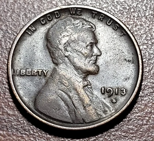 1913-S Lincoln Wheat Cent VF+ Dark Original Toning Better Date Coin Penny