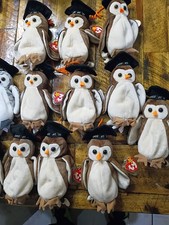 Original NewTy Beanie Babies WISE The Owl Lot of 13 Style 4187 1998 with Tags 4"