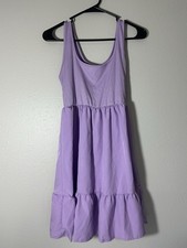 SHEIN Unity Ladies' Ribbed A Line Ruffle Hem One-Piece Dress Purple Size Small