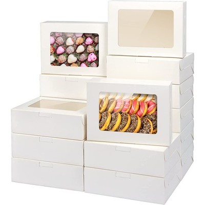 20 PCS 8x6x2.5 Inch White Cookie Pastry Treat Boxes Window Gift Bread Donut