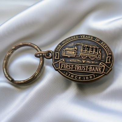 Vintage First Trust Bank Ontario CA Keychain 1887-1987 Centennial Tag