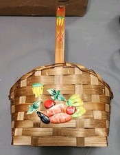Vintage Wicker Basket With Berries On Front Cute Unique