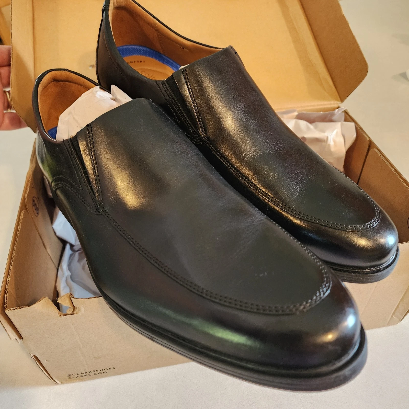 Nuovo! Scarpe mocassini uomo Clarks Whiddon Step in pelle nera larghezza 10 5 52916