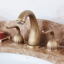 Widespread 3 Hole Bathroom Sink Faucet Antique Brass Finish Two Handle Mixer Tap
