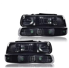 Pair Headlights Smoky Lens Black Housing 99-02 Silverado 00-06 Suburban Tahoe