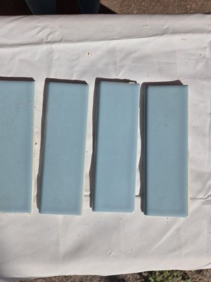 4 Vtg WENCZEL Wenzel Bullnose Tile 2x6'' Pale Baby Blue