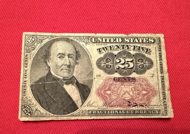 1874 FIFTH Issue TWENTY FIVE CENTS U.S. Fractional Currency PAPER NOTE 25C 49F