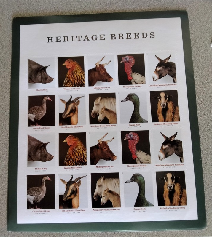 (2) USPS Heritage Breed Full Sheets of 20 Forever Stamps 40 Stamps Value 31.20