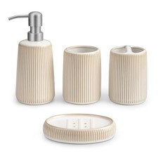 Ceramic Bathroom Accessories Set 4 Piece, Soap Dispenser with Stainless Steel...