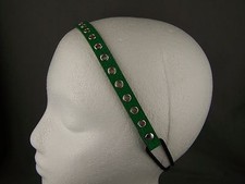 Green faux leather grommet thin skinny headband hair band 7/16" wide stretch