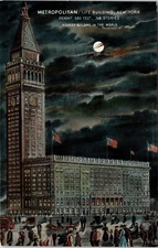 Metropolitan Life Building New York Moonlight Night Antique Db Postcard