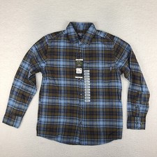 Eddie Bauer Bristol Flannel Shirt Mens Small Blue Brown Plaid Button Up NWT NEW