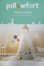 Pillowfort Sequin Canopy Fits Over Twin Bed or Play Area Color White & Gold 