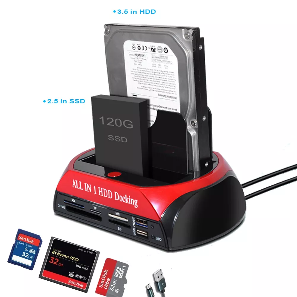 marmor prosa taske HDD Docking Station 2.5 3.5 Inch SSD HDD USB 2.0 to IDE SATA Adapter Card  Reader | eBay