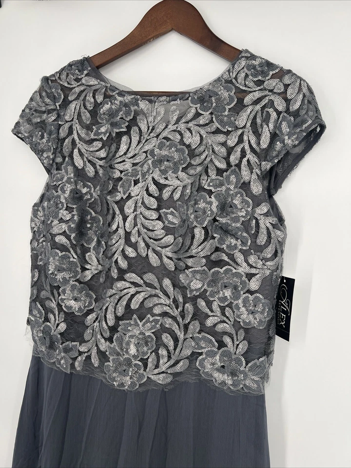 Vestido de Noche Alex Evenings Para Mujer Talla 8 Gris Lentejuelas Vestido Cóctel Formal Nuevo Foto 4 de 4
