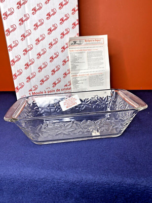 Princess House Fantasia Crystal  Poinsettia Floral Baking Dish Loaf Pan 537 NWB