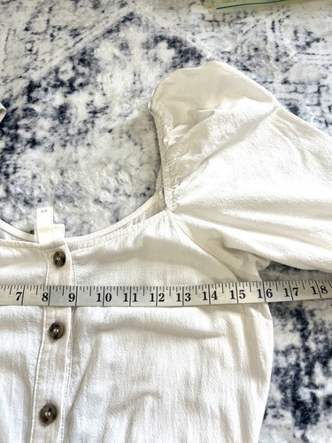 H&M Womens Dress 8 S Ivory Puff Sleeve Button Up Cottagecore Belt Boho Coastal - Picture 12 of 13