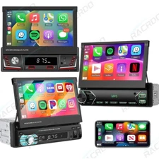 1Din 7" Flip Out Car Radio Stereo Touch Screen Apple Carplay Android USB Player