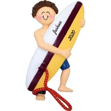 Personalized Christmas Ornament - Brunette Male Surfer
