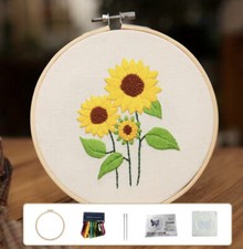 Sunflower Embroidery Sewing Starter Kit Cross Stitch Needlework Cottage Core New