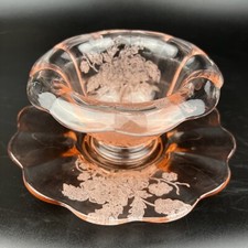 Cuenco y placa base de mayonesa Paden City Wild Rose ~ Depresión Glass Pink