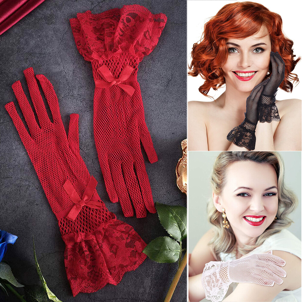 Ladies Womens Lace Gloves Fishnet Bowknot Party Prom Wedding Bride
