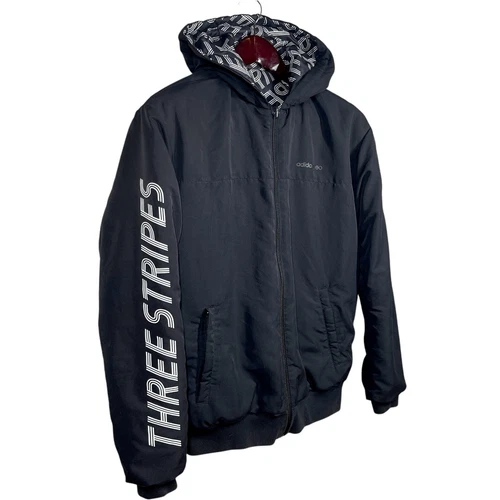 Adidas Neo Reversible Puffer Hoodie Jacket Medium Black Logo Graphic Print image 4
