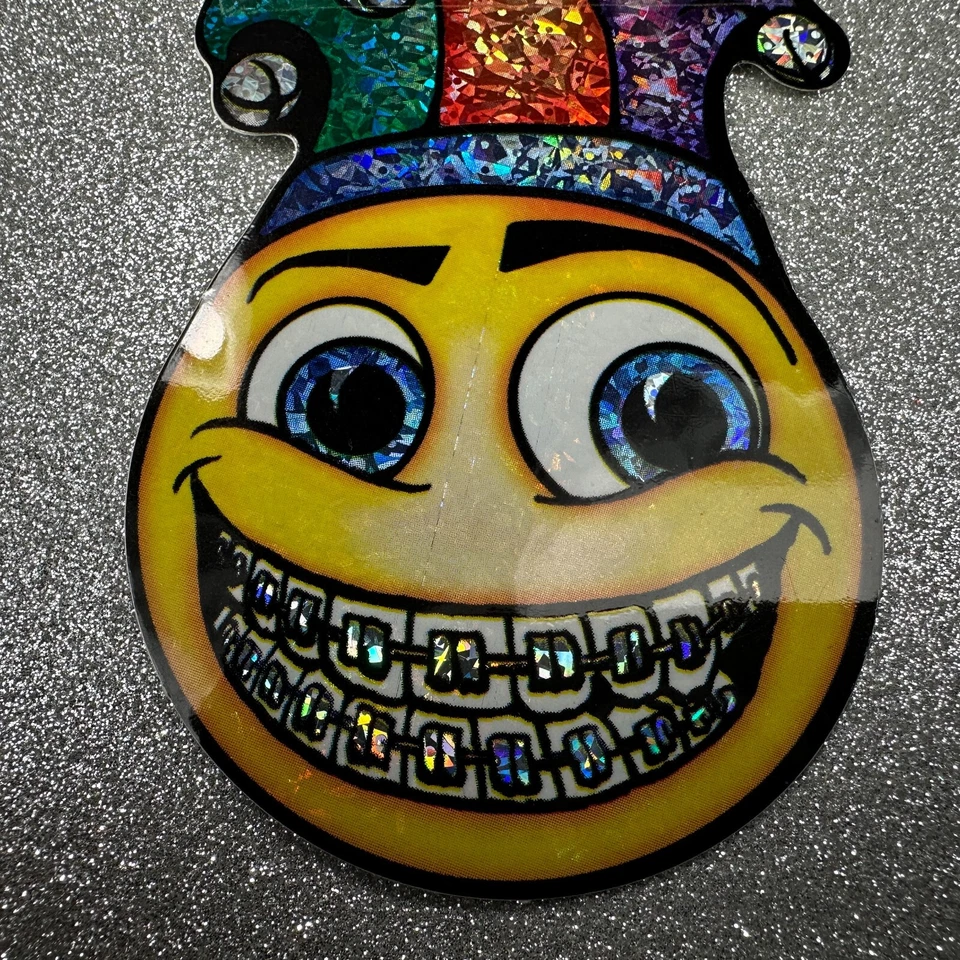 Ultra Smileys Face Vending Machine Sticker Jester Braces Prism Foil VTG 2003 Y2K - Image 3 of 4