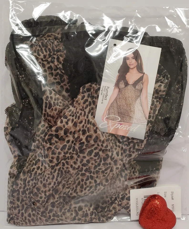 Chemise Thong Set Leopard And Lace Sexy Relaxed Fit L/XL  By Magic Silk  - Image 3 of 4