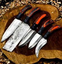 CUSTOM HANDMADE FORGED DAMASCUS STEEL CHEF KNIFE KITCHEN CHEF KNIVES SET