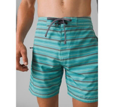 prAna Men's 65 Fenton Boardshort in Aqua Beach Stripe size W36 L9"