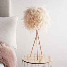 62cm Feather Lamp Rose Gold Tripod Legs Blush Corner Lamp Bedside Table Gatsby