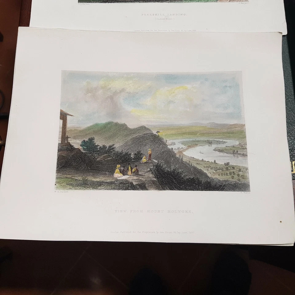 Grabado de acero coloreado a mano Montaje Holyoke 1839 W.H. Bartlett Foto 2 de 2