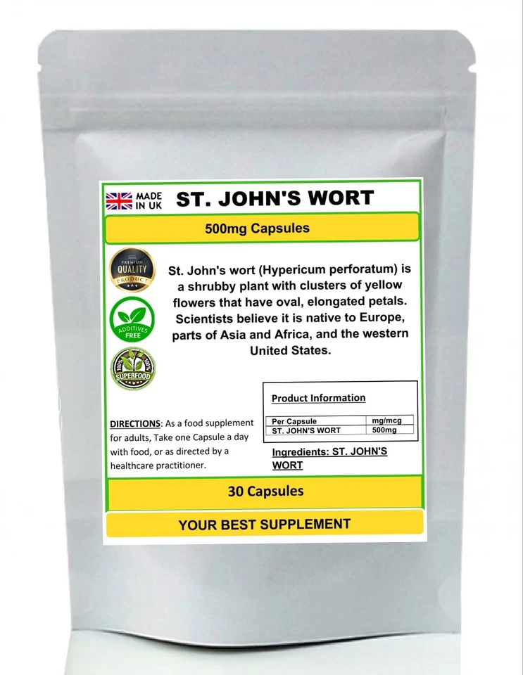 YOUR BEST SUPPLEMENT St Johns Wort Capsules 500mg 100% Natural (Pure No additives) High Strength