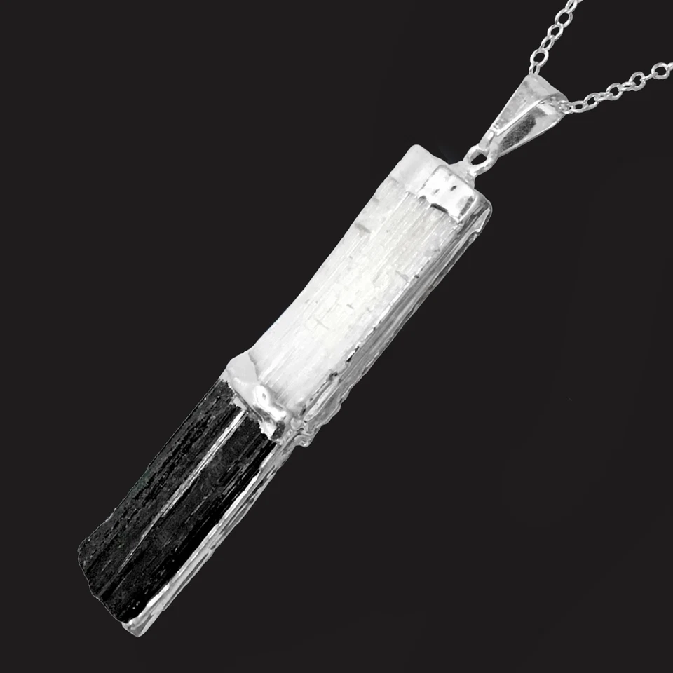 Colgante Chakra Cristal SELENITA Turmalina Negra y Collar Plata de Ley 925 Foto 2 de 4
